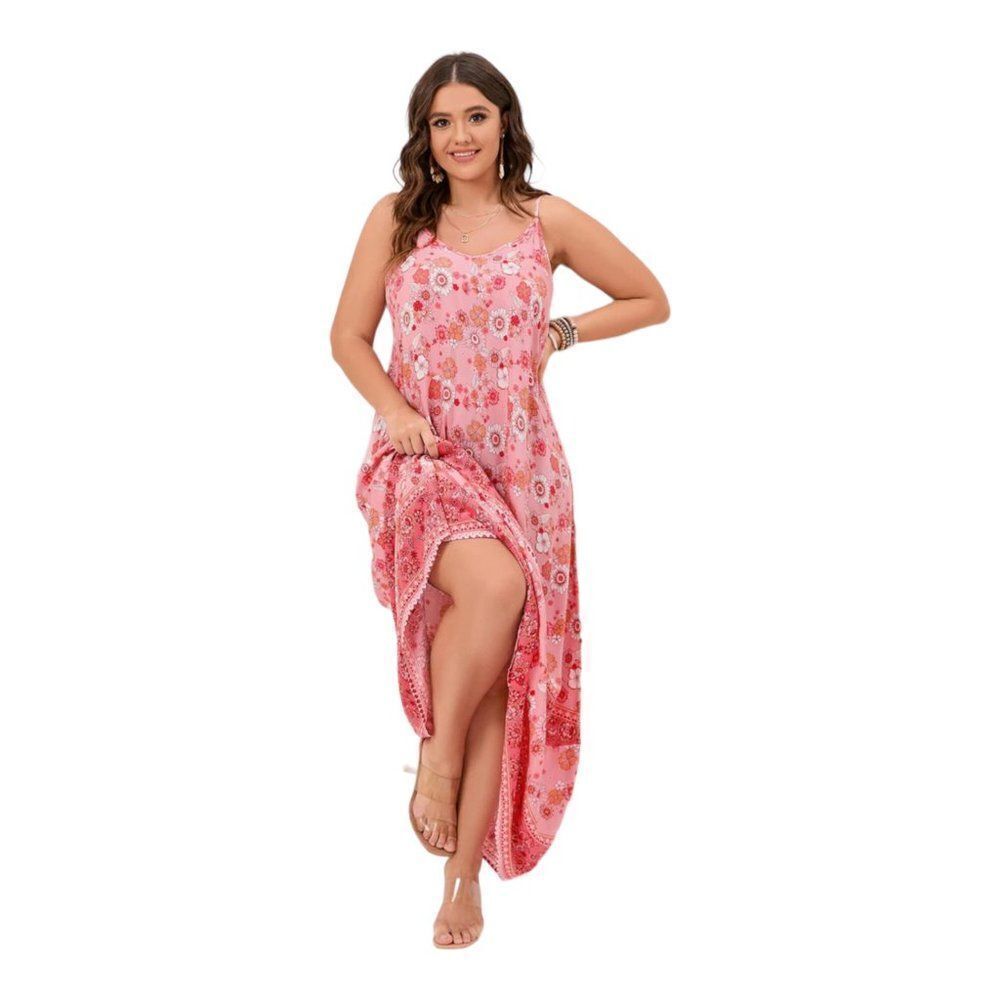 Floral Pink White Sleeveless Summer Maxi Dress Plus Size NWT